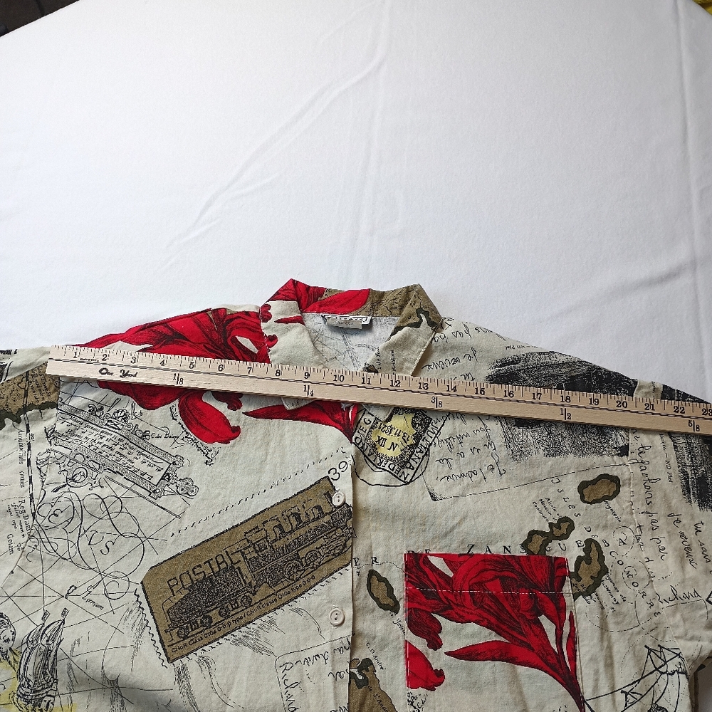 VTG 80s 90s Mirror Travel France Print made in USA Large 3 quarter button down - Picture 13 of 16